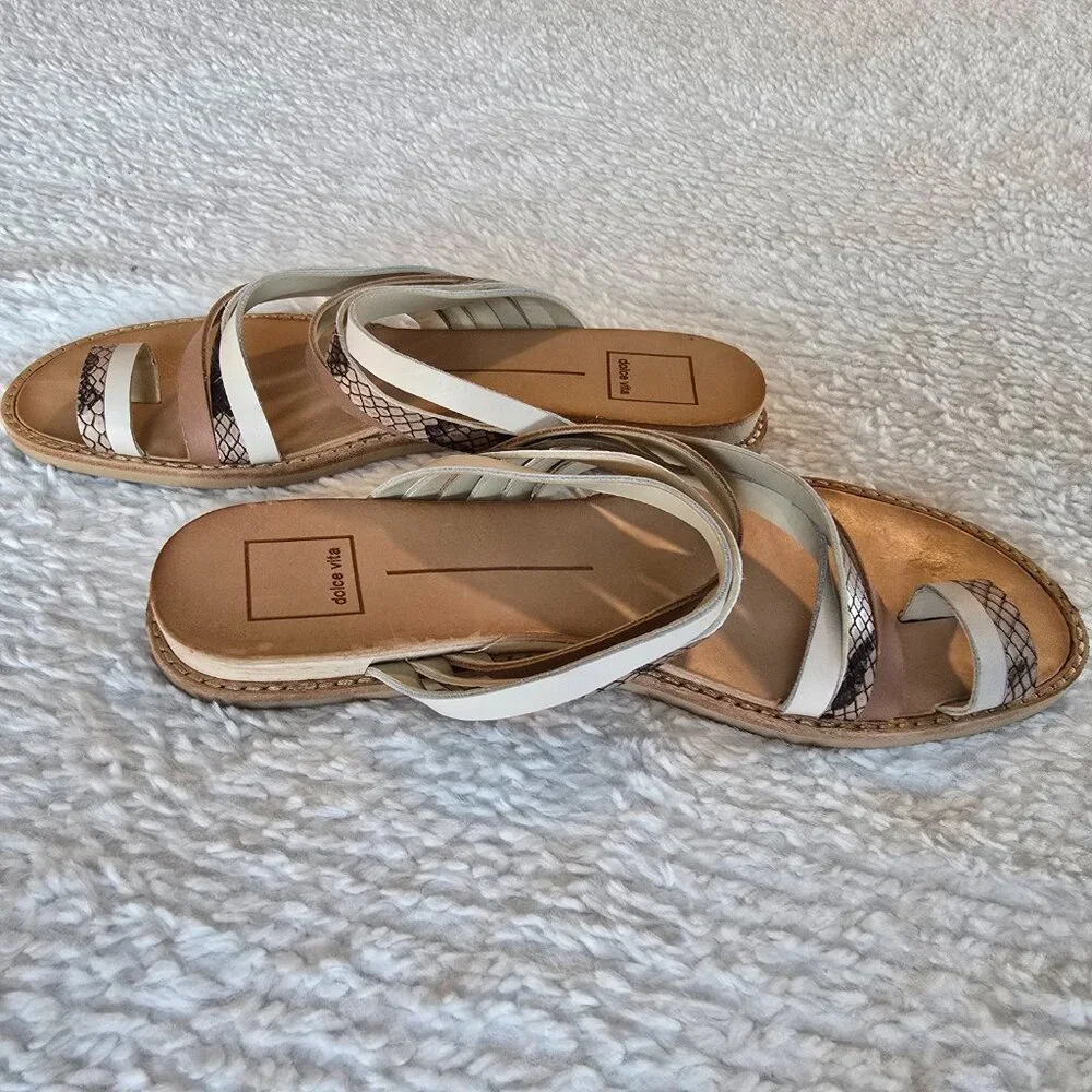 Dolce Vita Nelly Flat Sandals Beige White Neutrals Size 8 - Picture 8 of 16
